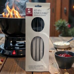 6 Fondue Forks Stainless Steel/Black Handles 
NEW!